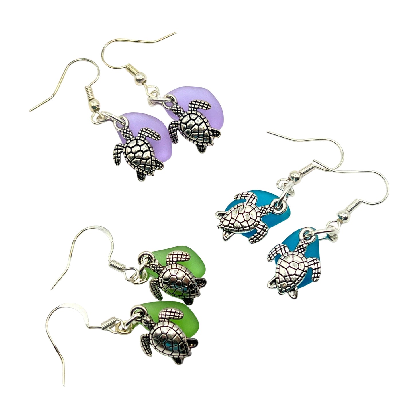 Sea Turtle & Starfish Earrings – Sea Glass Beach Jewelry, Choose Your Design & Color