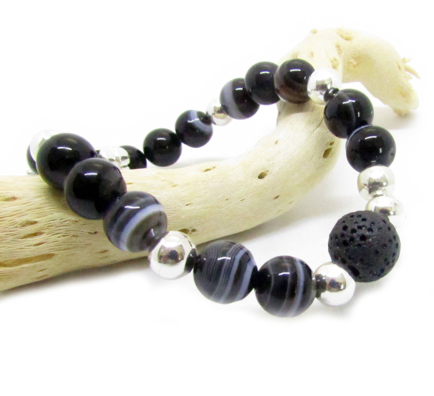 Dragonfly Charm Bracelet – Botswana Agate & Lava Stone Aromatherapy, Handmade Boho Jewelry