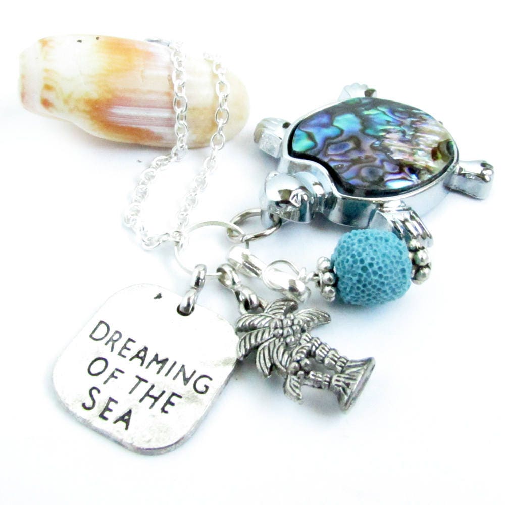 Sea Turtle Car Charm – Abalone Shell Rear View Mirror Diffuser with Lava Bead, Coastal Gift
