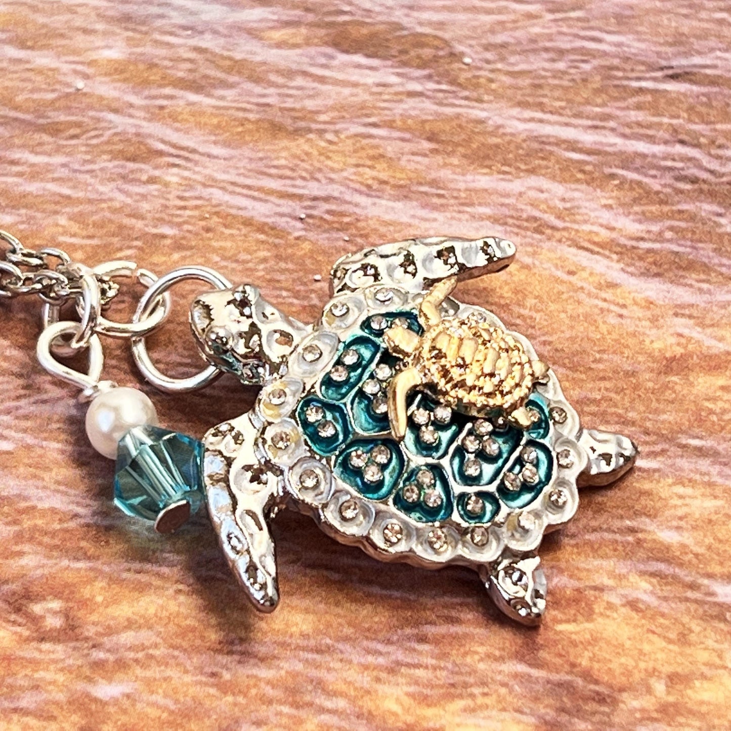 Mom & Baby Sea Turtle Necklace – Turquoise Shell Pendant, Coastal Beach Jewelry Mother's Day Gift