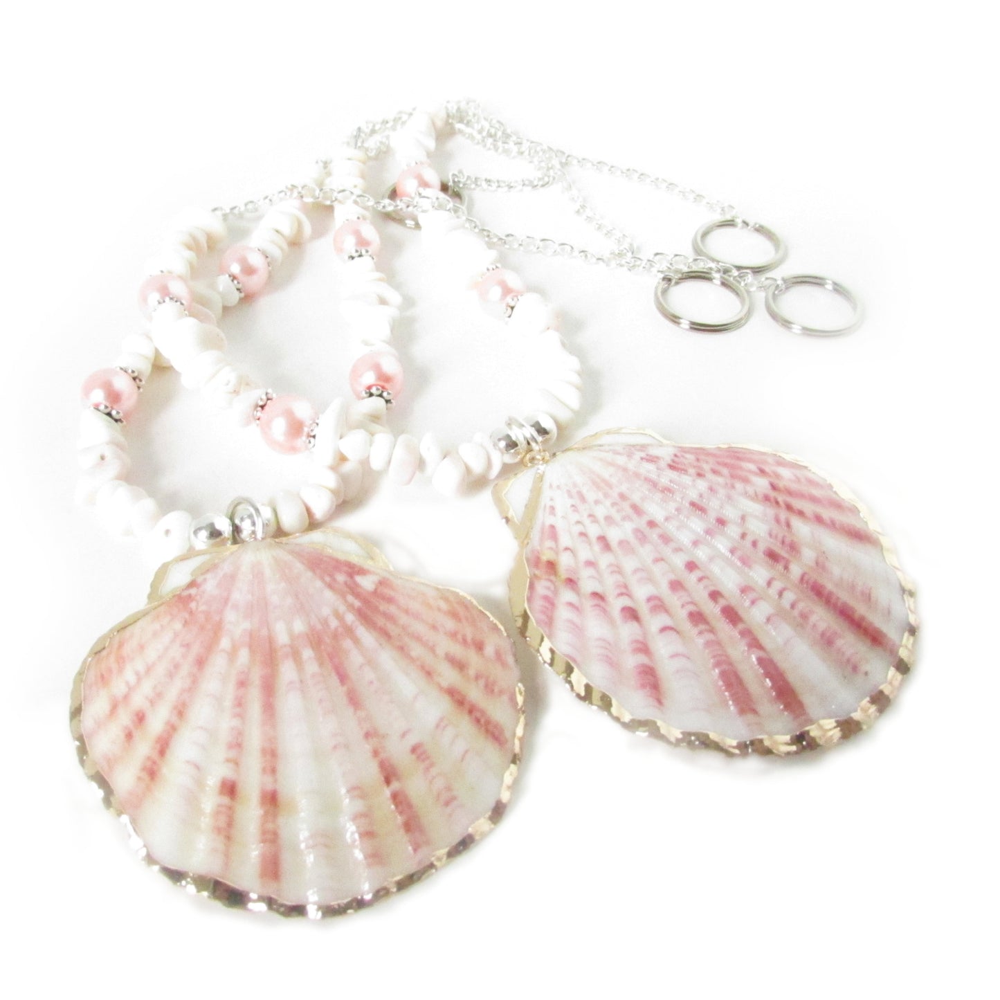 Pink Shell Curtain Tiebacks – Beachy Beaded Window Decor, Set of 2, 18 Inches