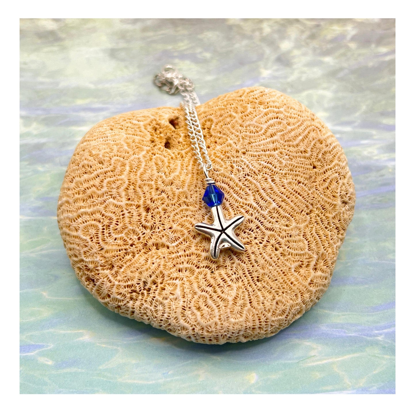 Starfish Anklet: Dainty Silver Chain with Blue Crystal Charm