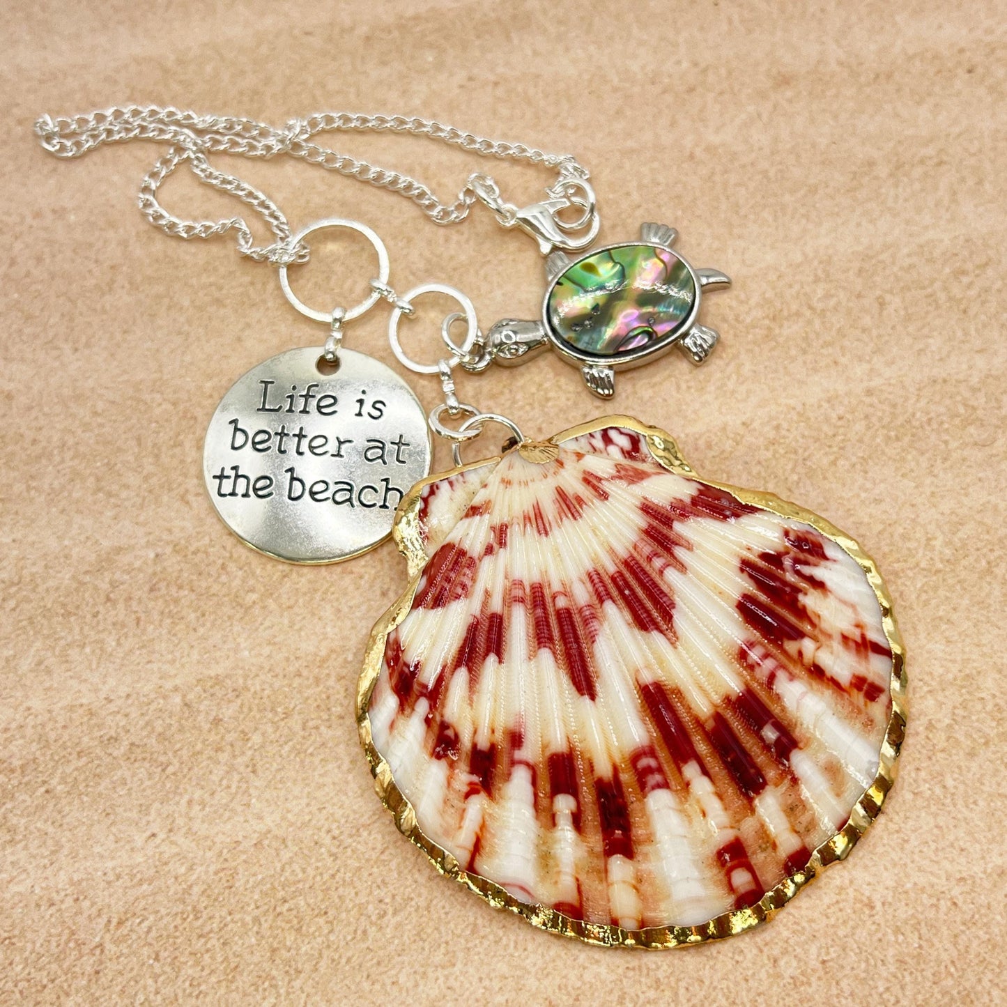 Abalone Turtle Car Charm – Shell Rear View Mirror Dangle, Coastal Ocean Gift