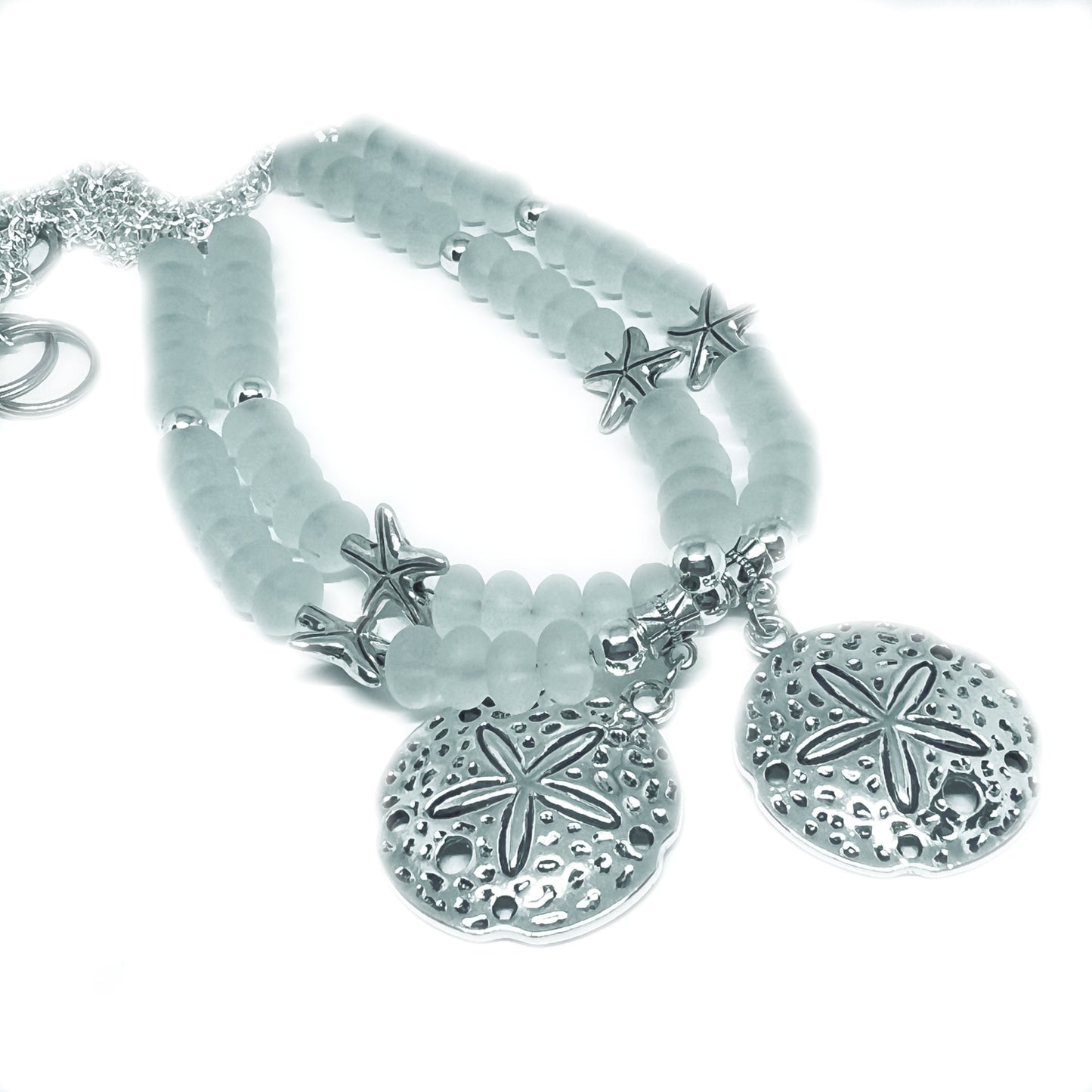 Sand Dollar Curtain Tiebacks – Sea Glass Beaded Coastal Beach Decor, Handmade Set of 2
