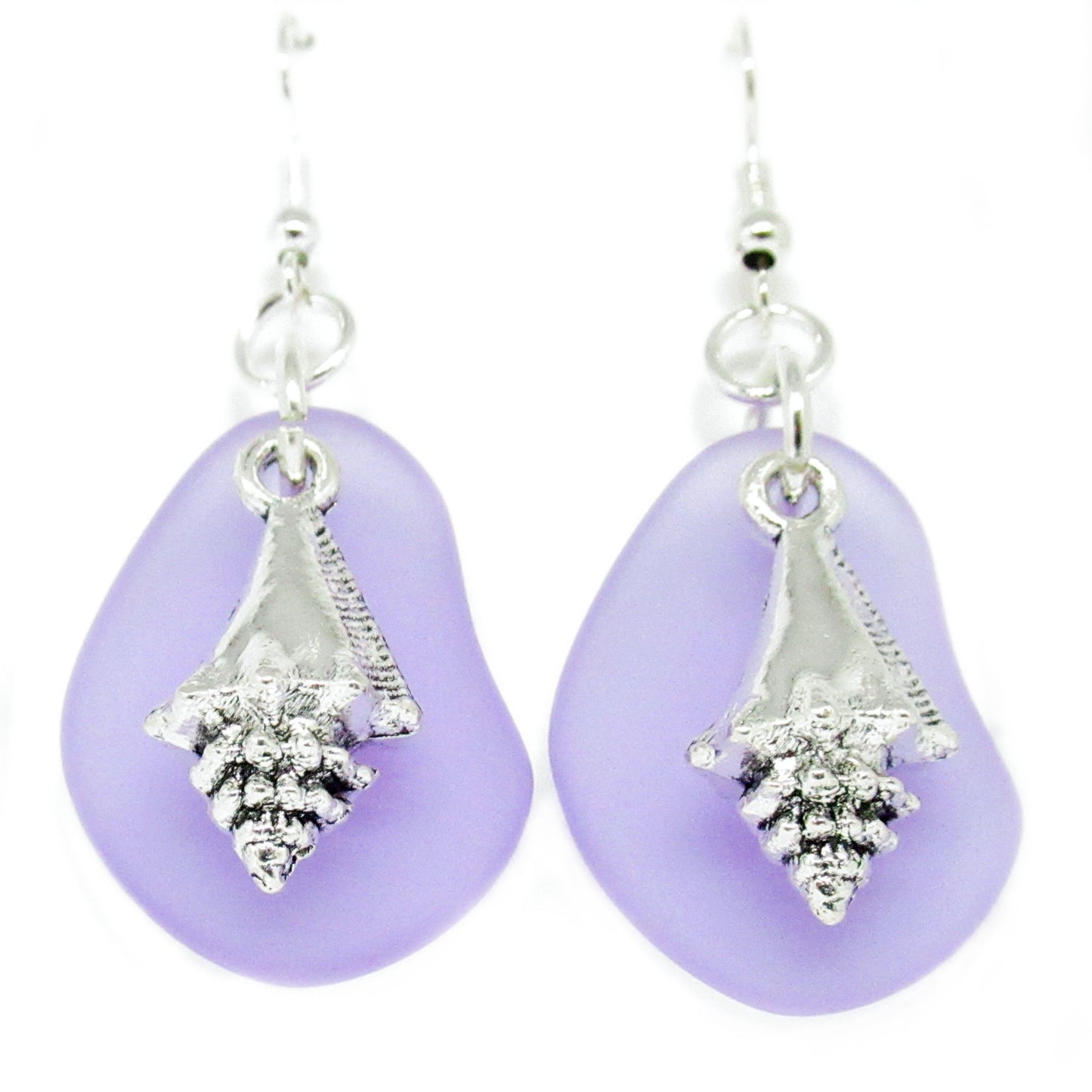 Sea Glass Shell Earrings – Matte Lavender or Ocean Blue, Eco-Friendly Coastal Beach Jewelry