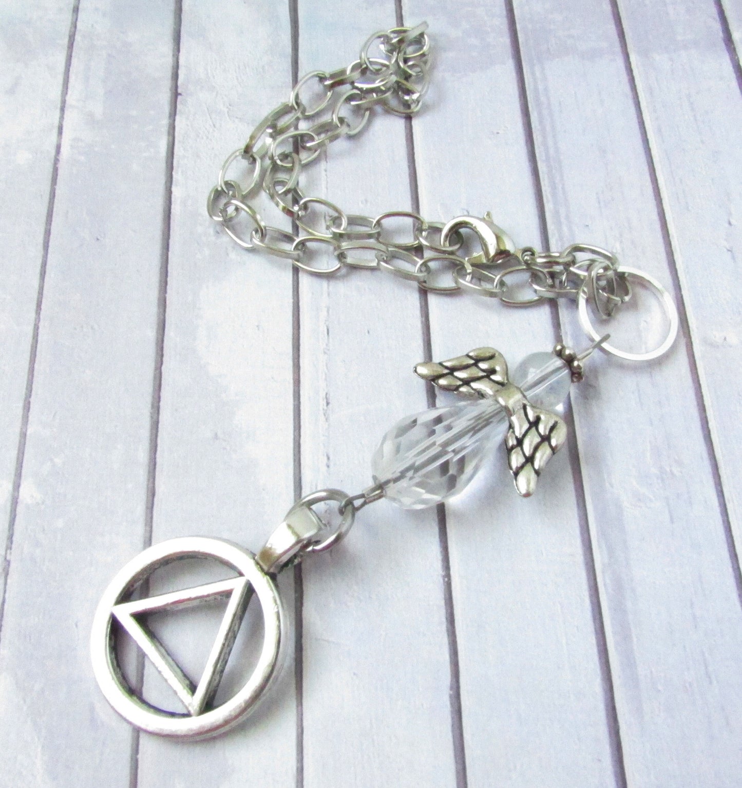 Angel Car Charm – Crystal Sun Catcher Sobriety & Recovery Rear View Mirror Dangle, Gift for Her