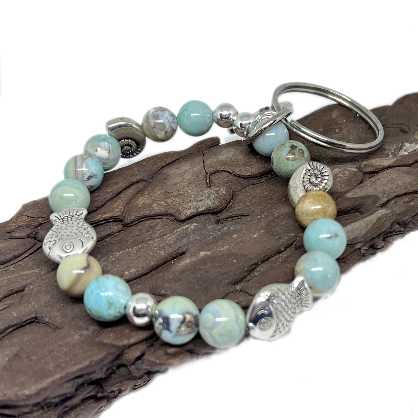 Beach Beaded Bracelet Keychain – Wrist Lanyard for Keys, Coastal Gift for Women