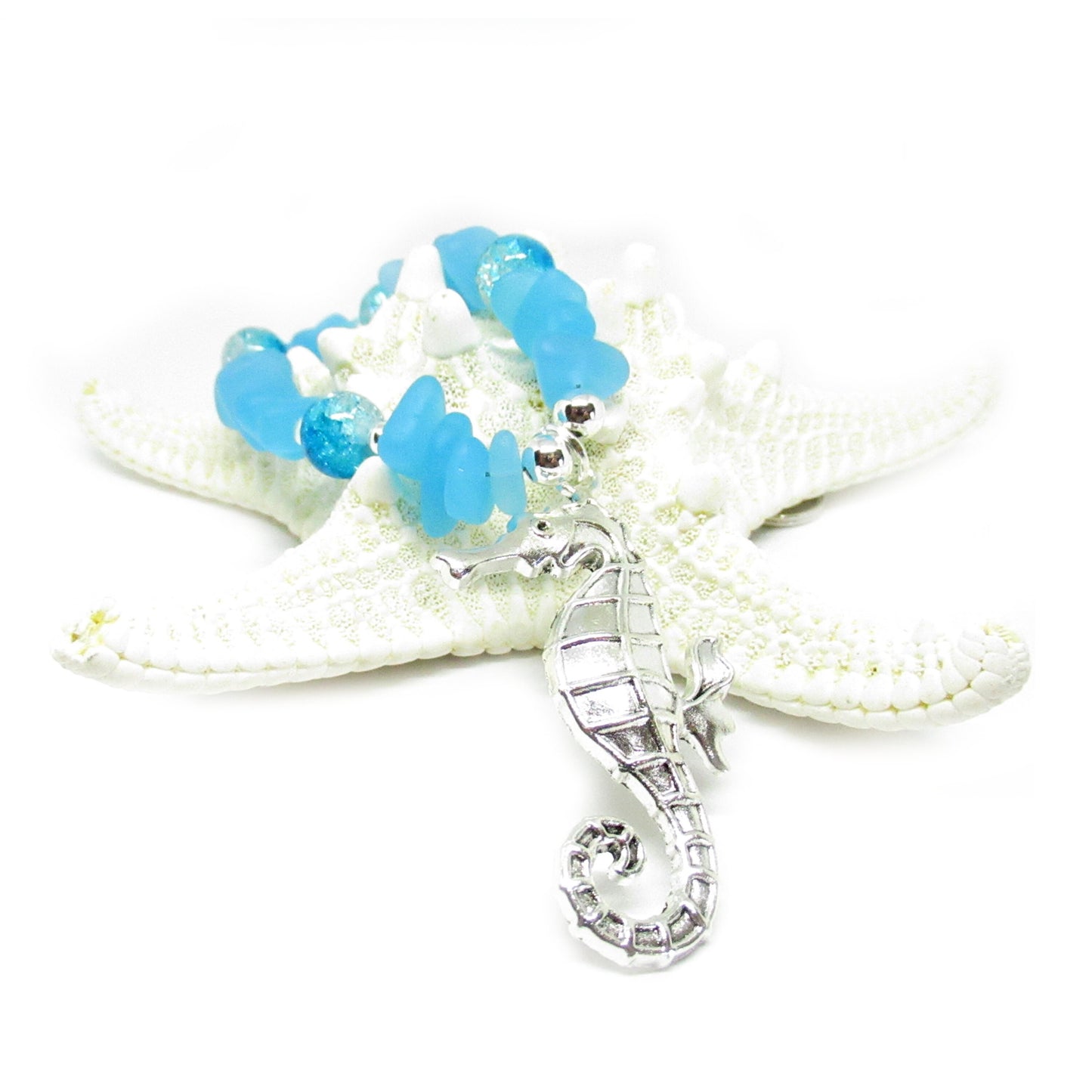 Seahorse Curtain Tiebacks – Sea Glass Beaded Drapery Holdbacks, Beach Cottage Decor