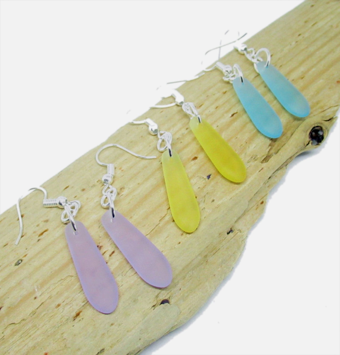 Sea Glass Teardrop Dangle Earrings – Lightweight Coastal Beach Jewelry, Choose Your Color