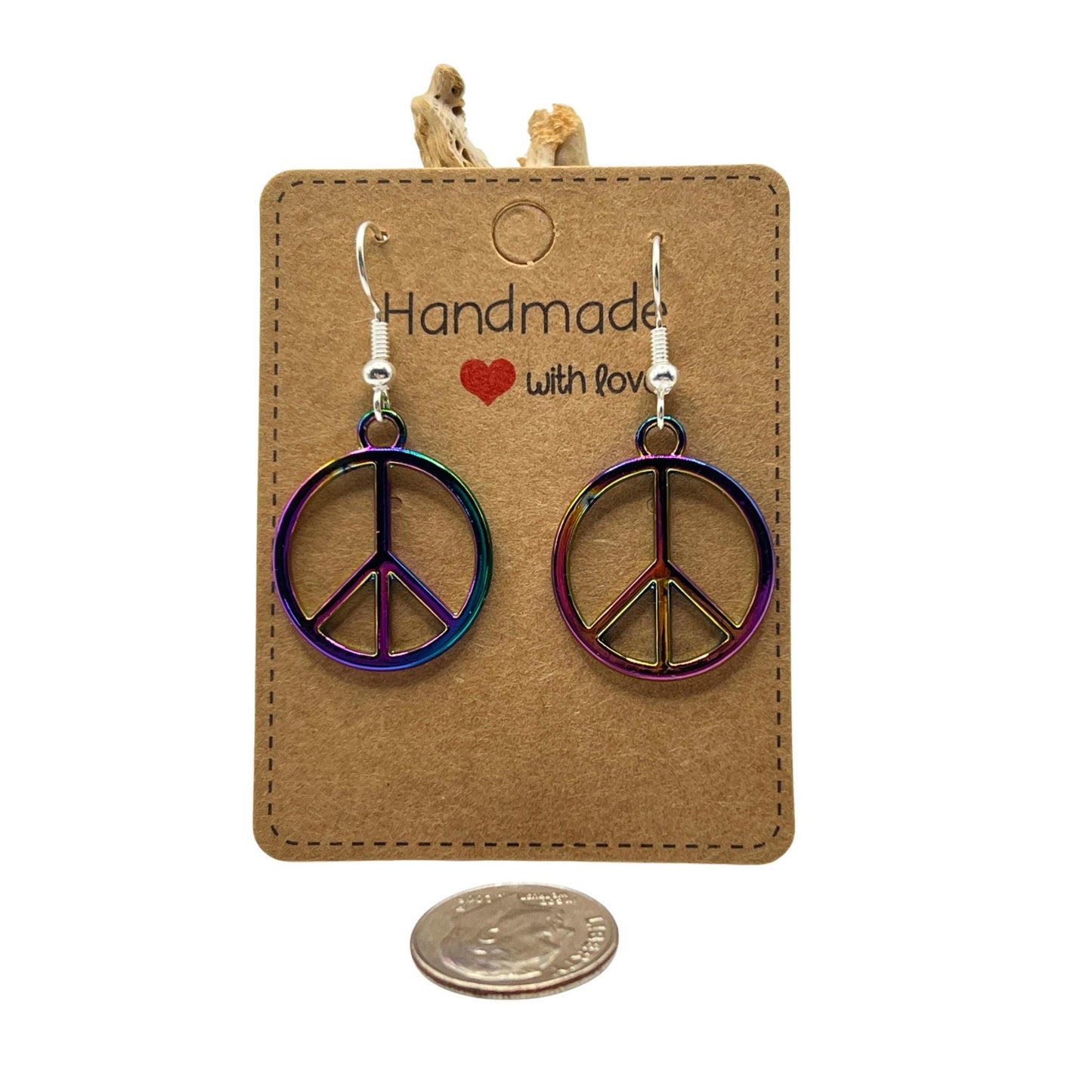 Peace Sign Earrings – Rainbow Retro 70s Groovy Hippie Dangle, Handmade Boho Gift for Her