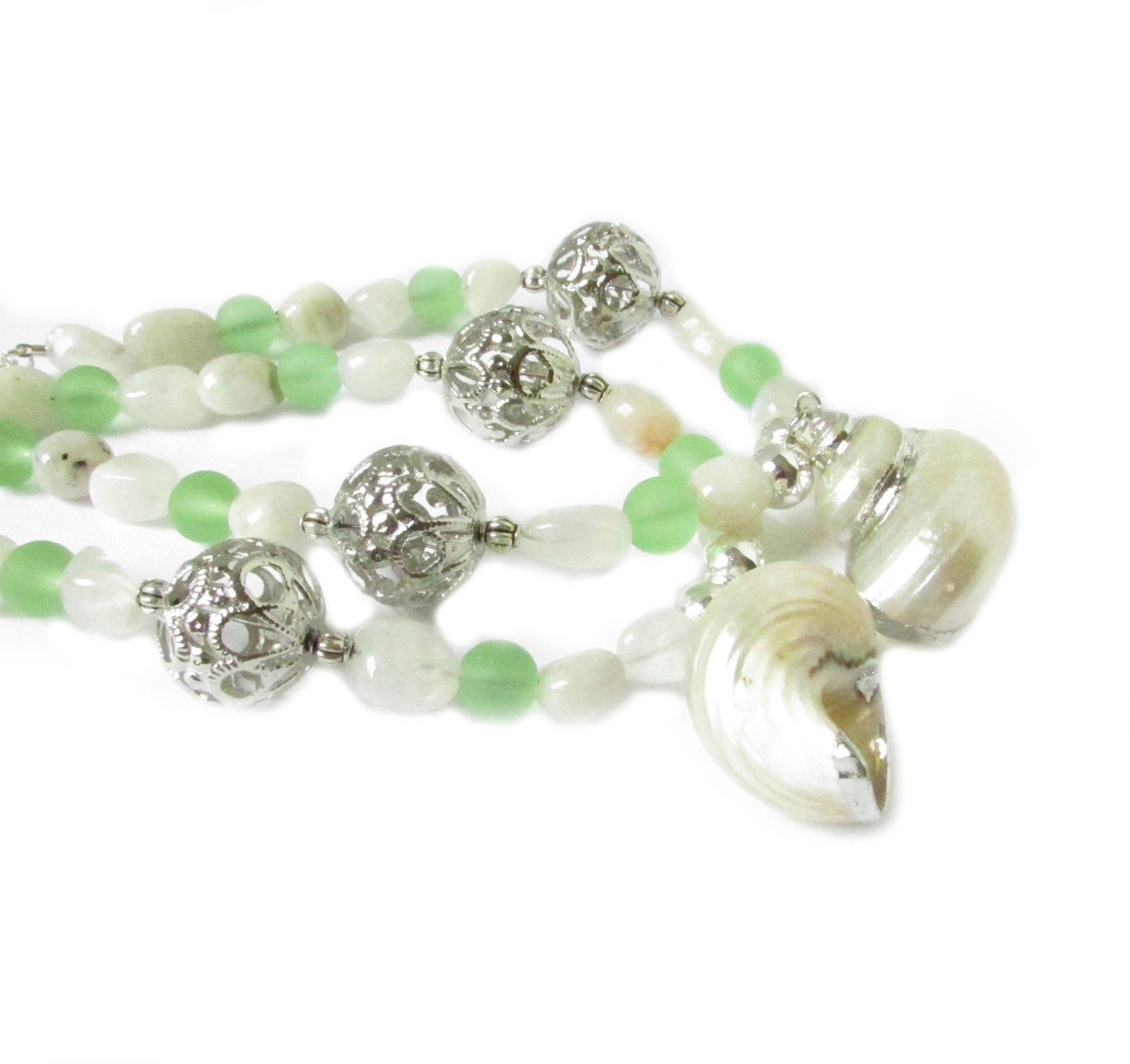 Seashell Curtain Tiebacks – Beaded Coastal Home Decor with Sea Glass & Stone Beads (Set of 2)