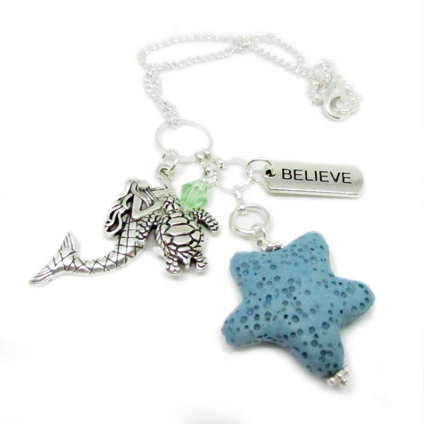 Mermaid Rear View Mirror Charm – Aromatherapy Lava Bead Diffuser with Believe Charm, Coastal Gift
