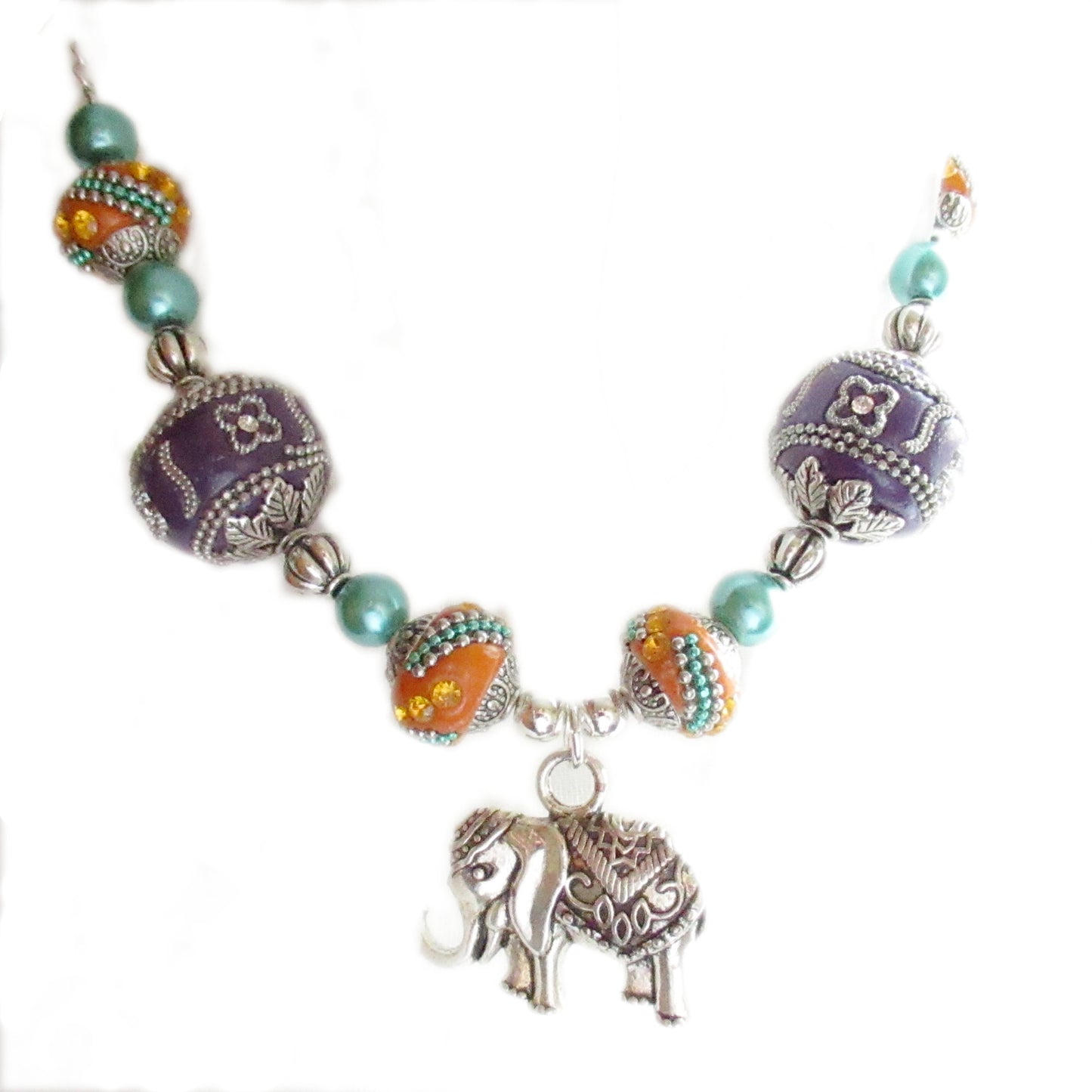 Elephant Curtain Tiebacks – Purple & Orange 3D Beaded Boho Drapery Holdbacks, Handmade Set of 2