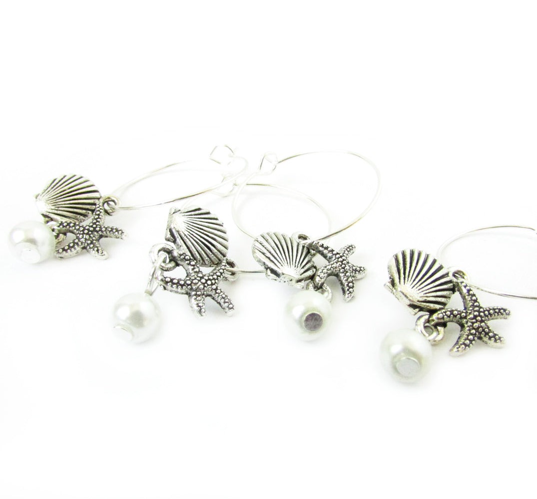 Shell Starfish Hoop Earrings – Pearl & Seashell Dangle, Beach Wedding Bridesmaid Jewelry