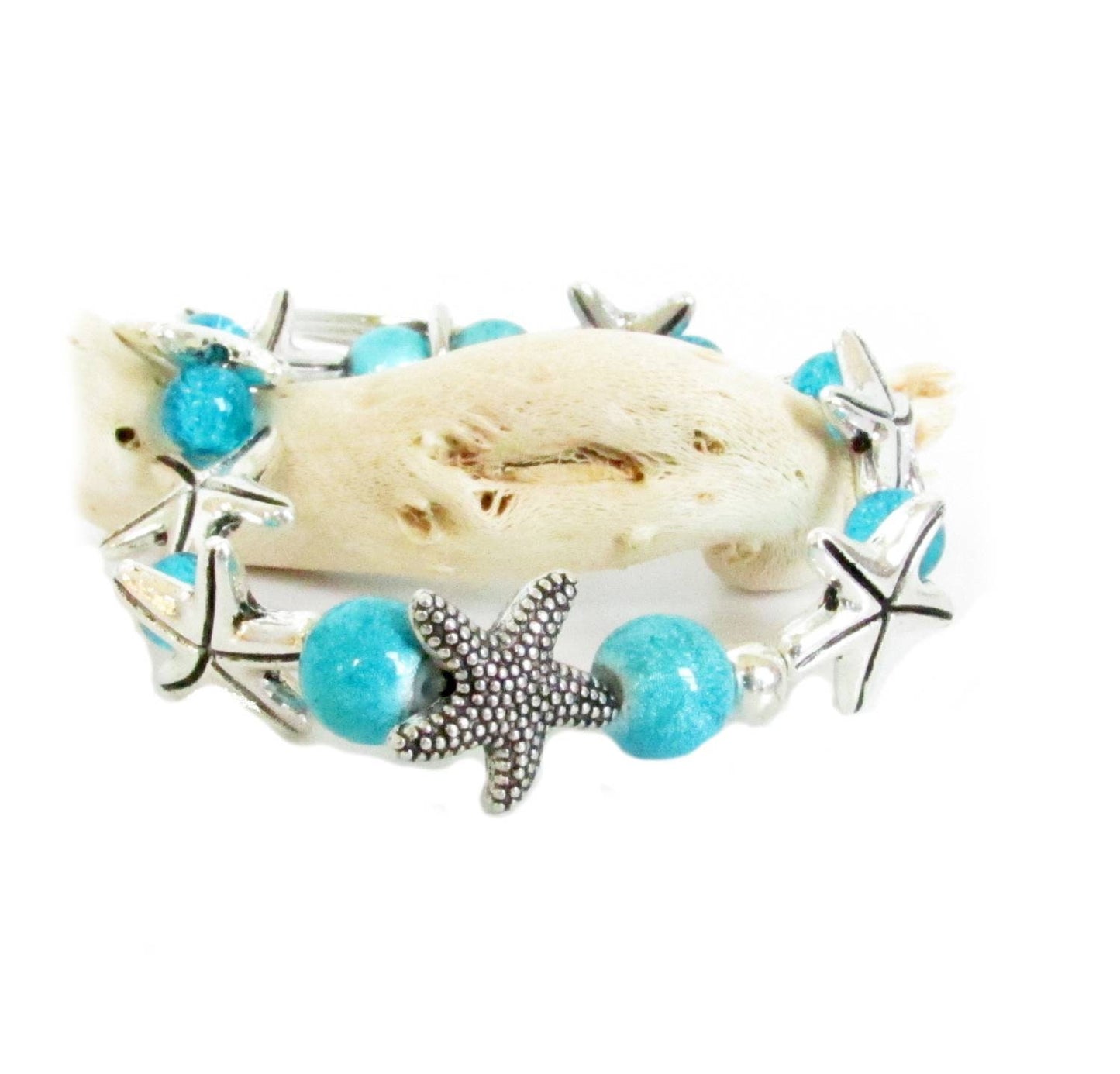 Starfish Beaded Wristlet Keychain – Sea Sparkle Beads & Starfish, Coastal Key Fob Gift