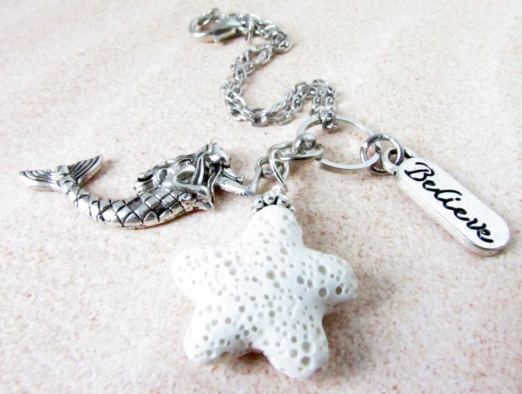 Mermaid Car Charm – Rear View Mirror Lava Bead Aromatherapy Diffuser, Coastal Beach Gift
