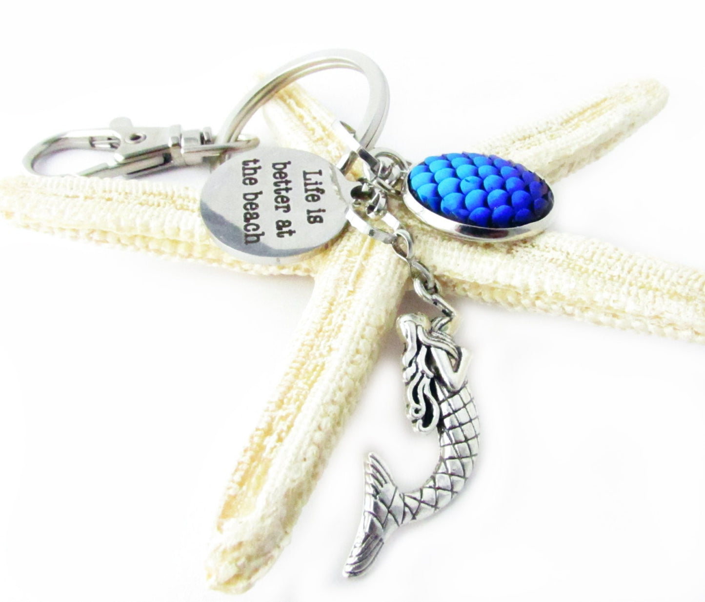 Mermaid Keychain – Life Is Better at the Beach Quote Keyring, Coastal Ocean Gift