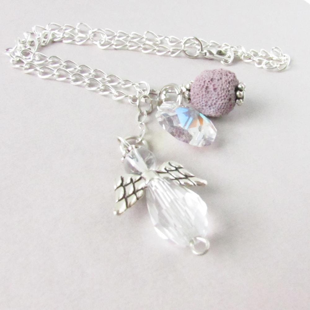 Angel Car Charm – Crystal Sun Catcher Rear View Mirror Charm with Essential Oil Diffuser, Guardian Gift