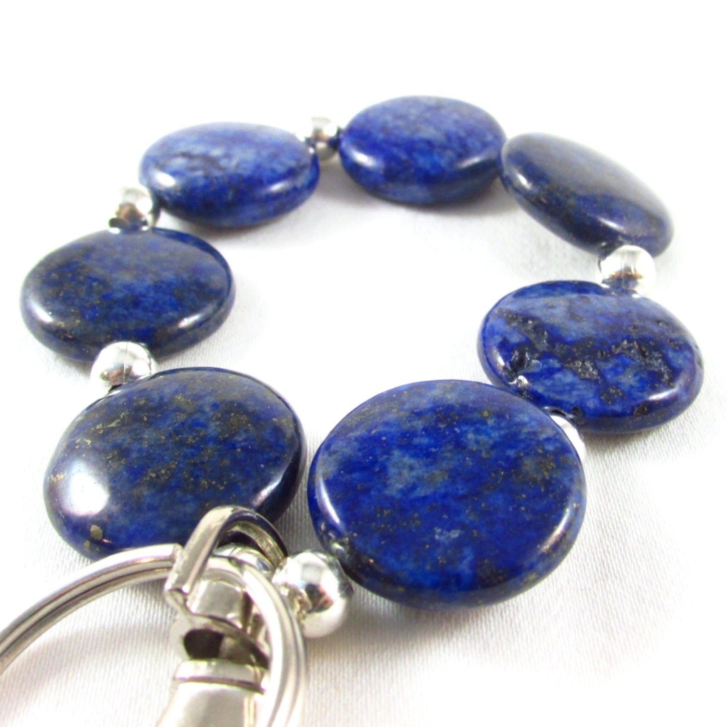 Lapis Lazuli Beaded Keychain Bracelet – Hands-Free Wristlet Keyring, Coastal Boho Gift