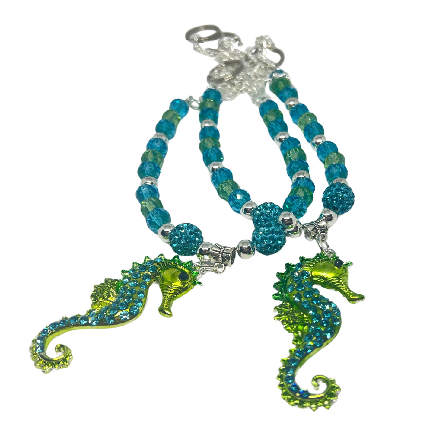 Rhinestone Seahorse Curtain Tiebacks – Crystal Beaded Coastal Window Accent, Handmade Set of 2