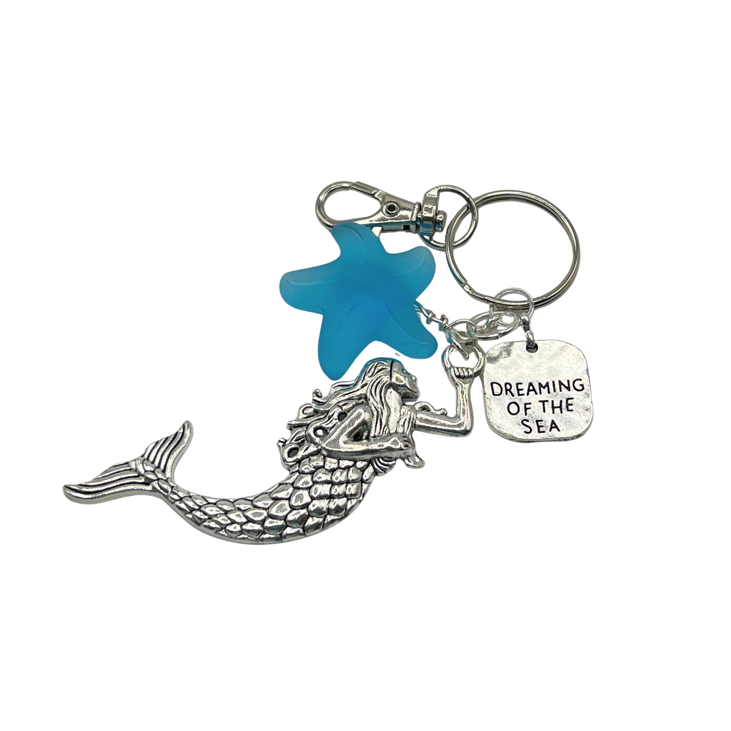 Mermaid Keychain – Sea Glass & Starfish Coastal Keyring, Handmade Beach Gift (Keychain or Car Charm)