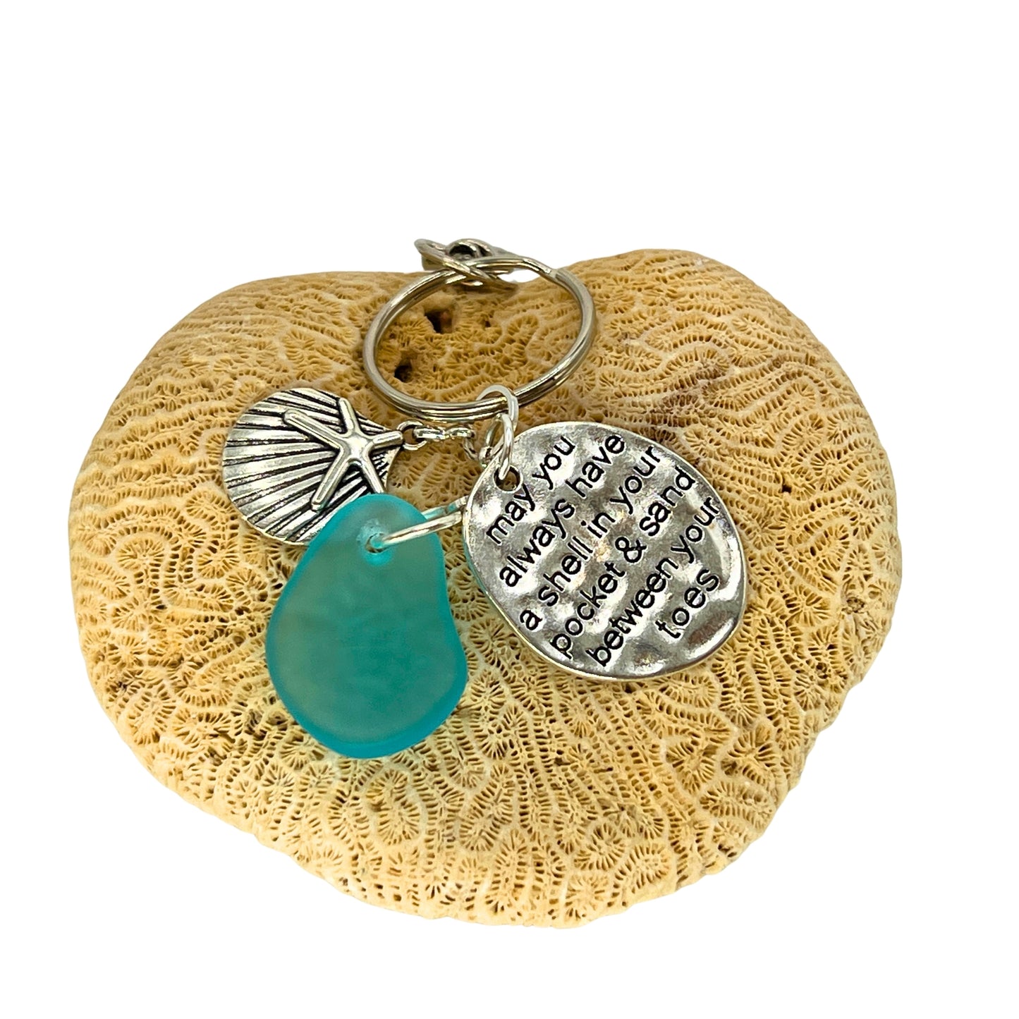 Sea Glass Keychain – Beach Quote Charm & Seashell, Coastal Gift for Her