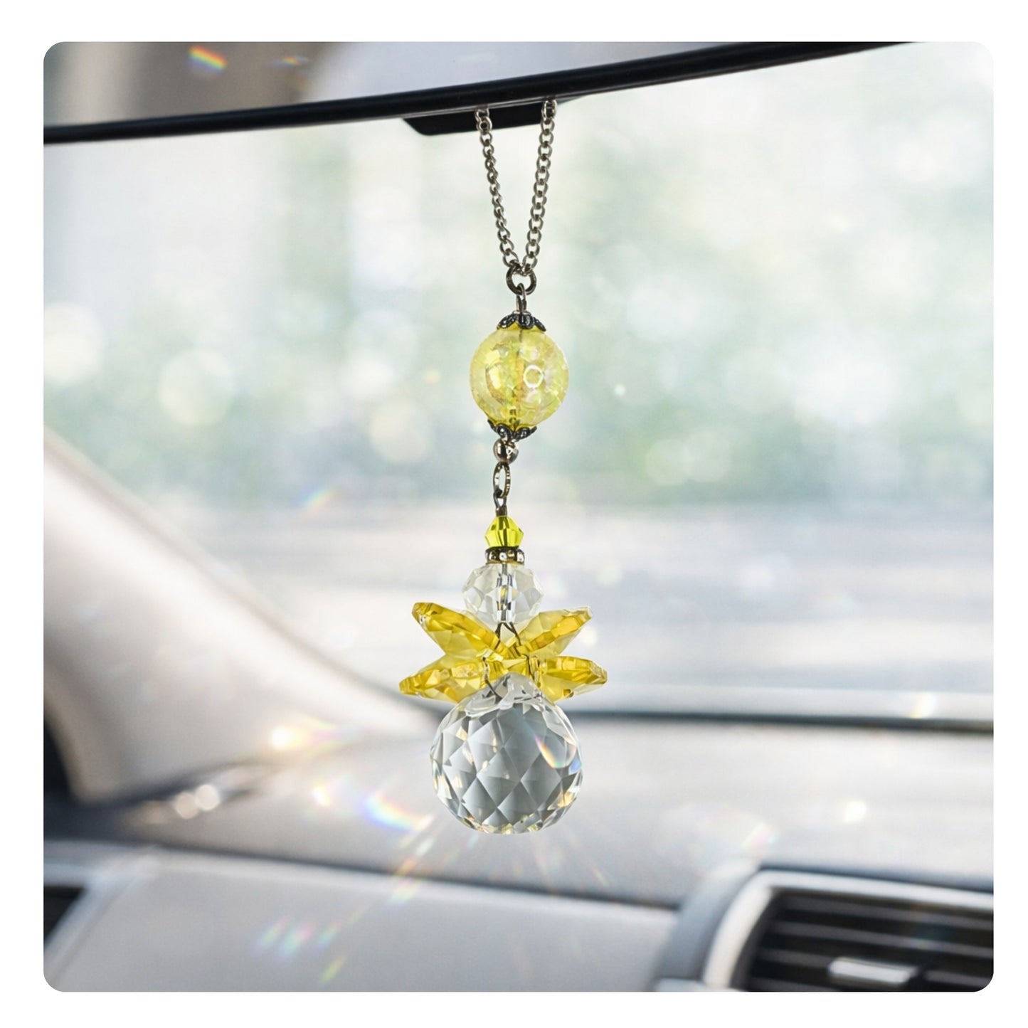 Crystal Angel Sun Catcher – Faceted Crystal Ball Rear View Mirror Charm, Choose Your Color