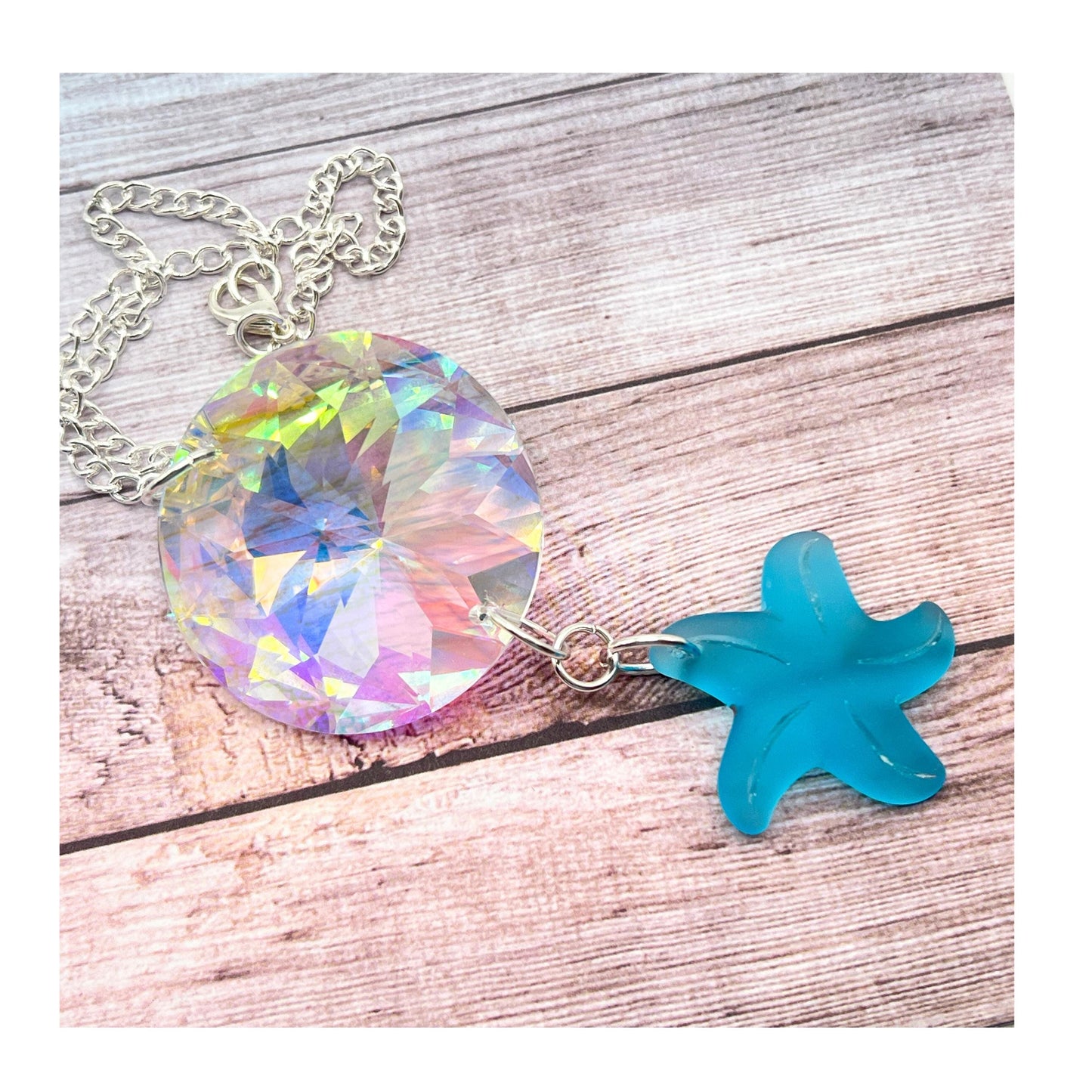 Crystal Prism Sun Catcher Car Charm – Starfish or Heart, Rainbow Light Rear View Mirror Dangle