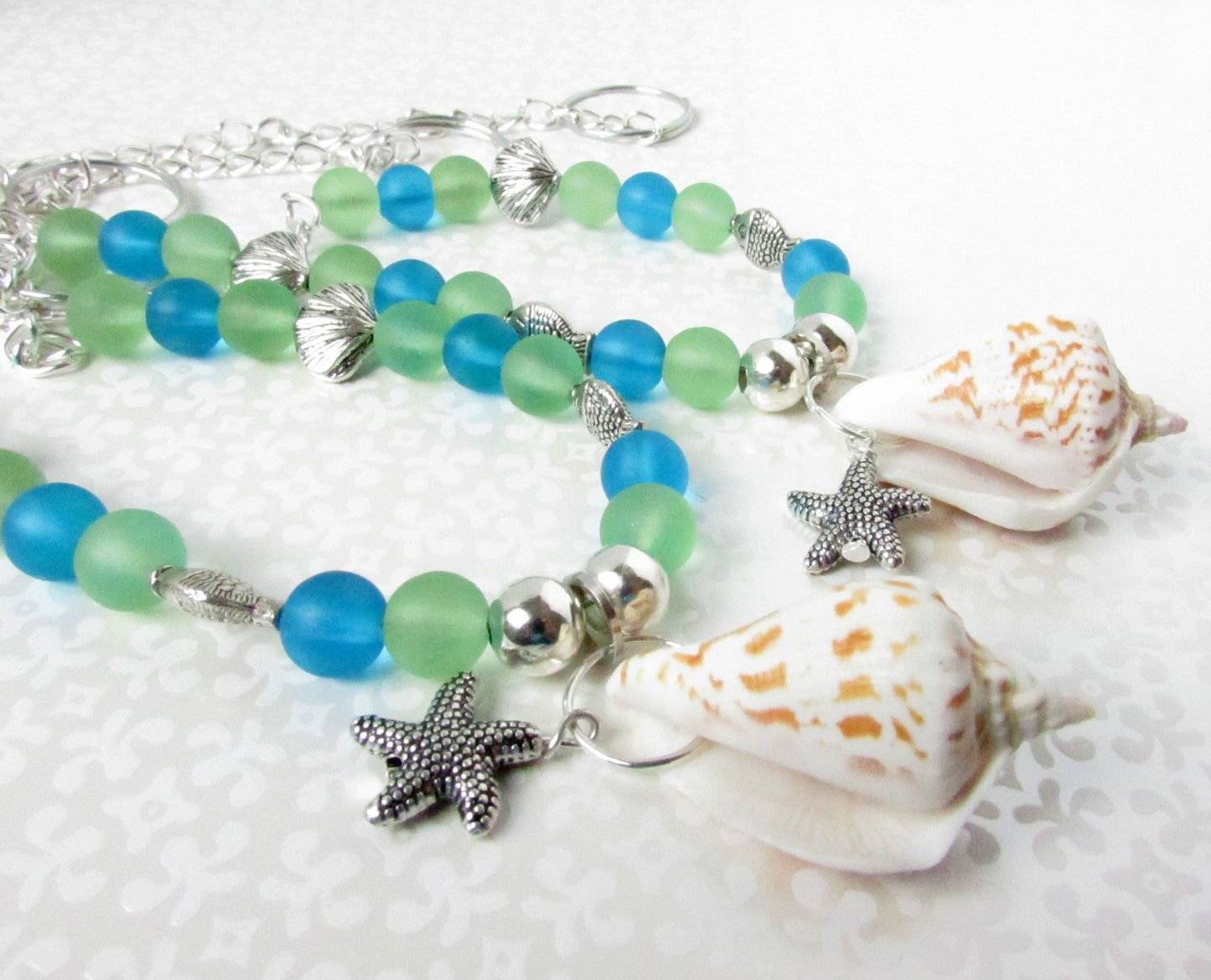 Seashell Curtain Tiebacks – Sea Glass Beaded Tropical Coastal Decor, Set of 2