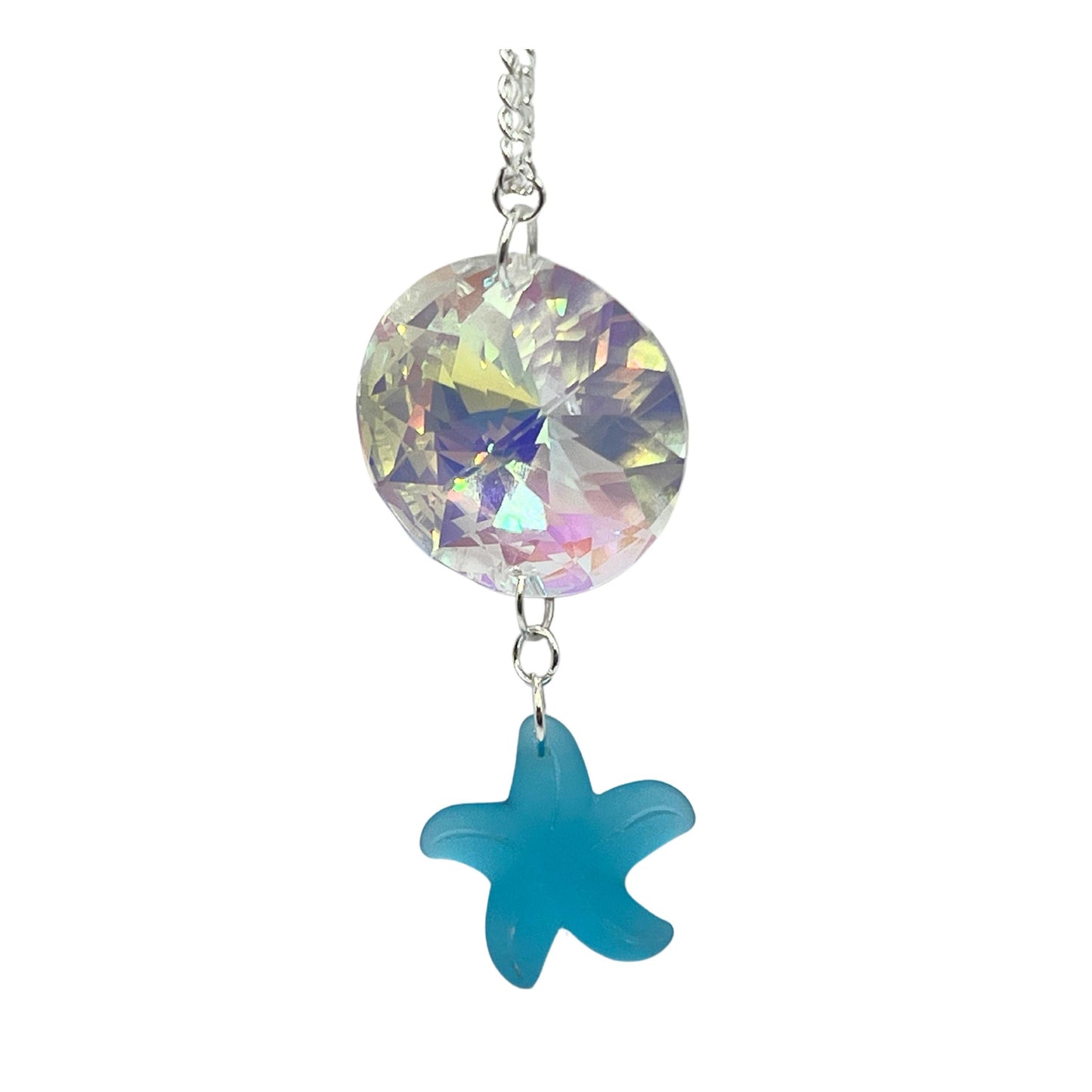 Crystal Prism Sun Catcher Car Charm – Starfish or Heart, Rainbow Light Rear View Mirror Dangle