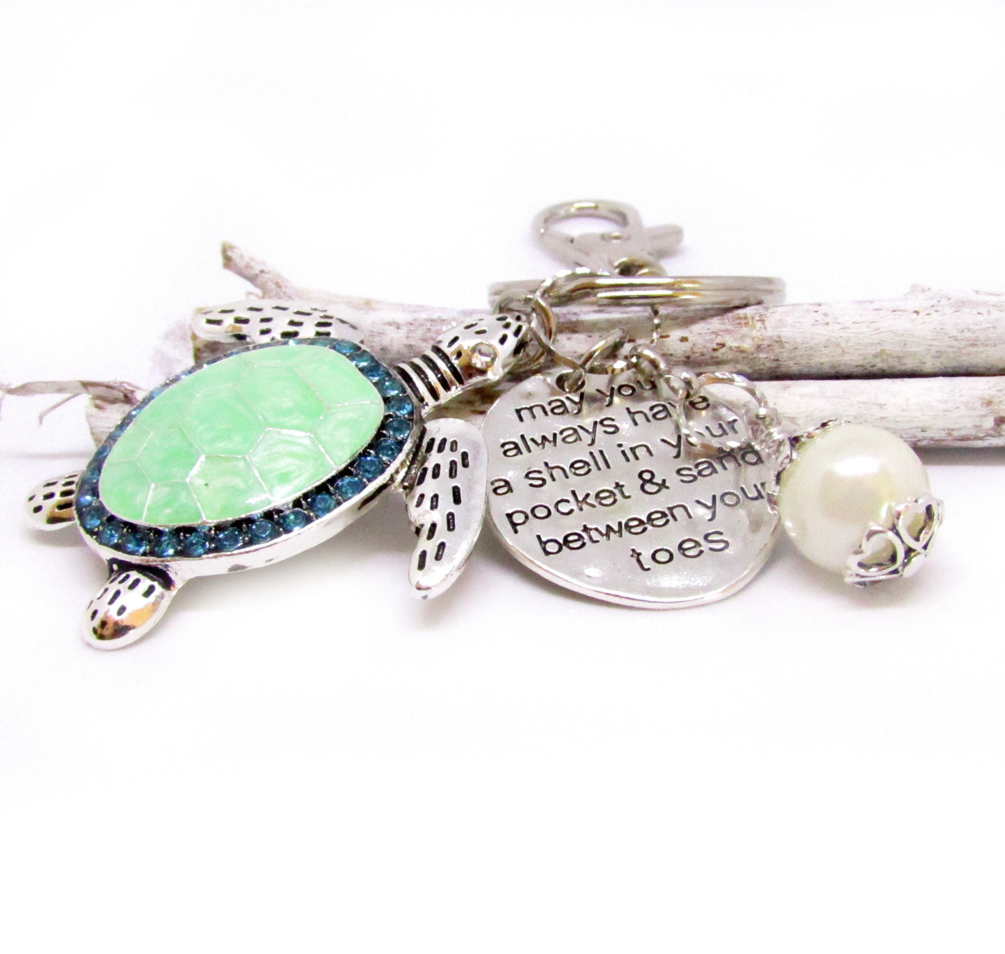 Sea Turtle Keychain – Abalone Shell Beach Bag Charm, Handmade Ocean Gift (Keychain or Car Charm)