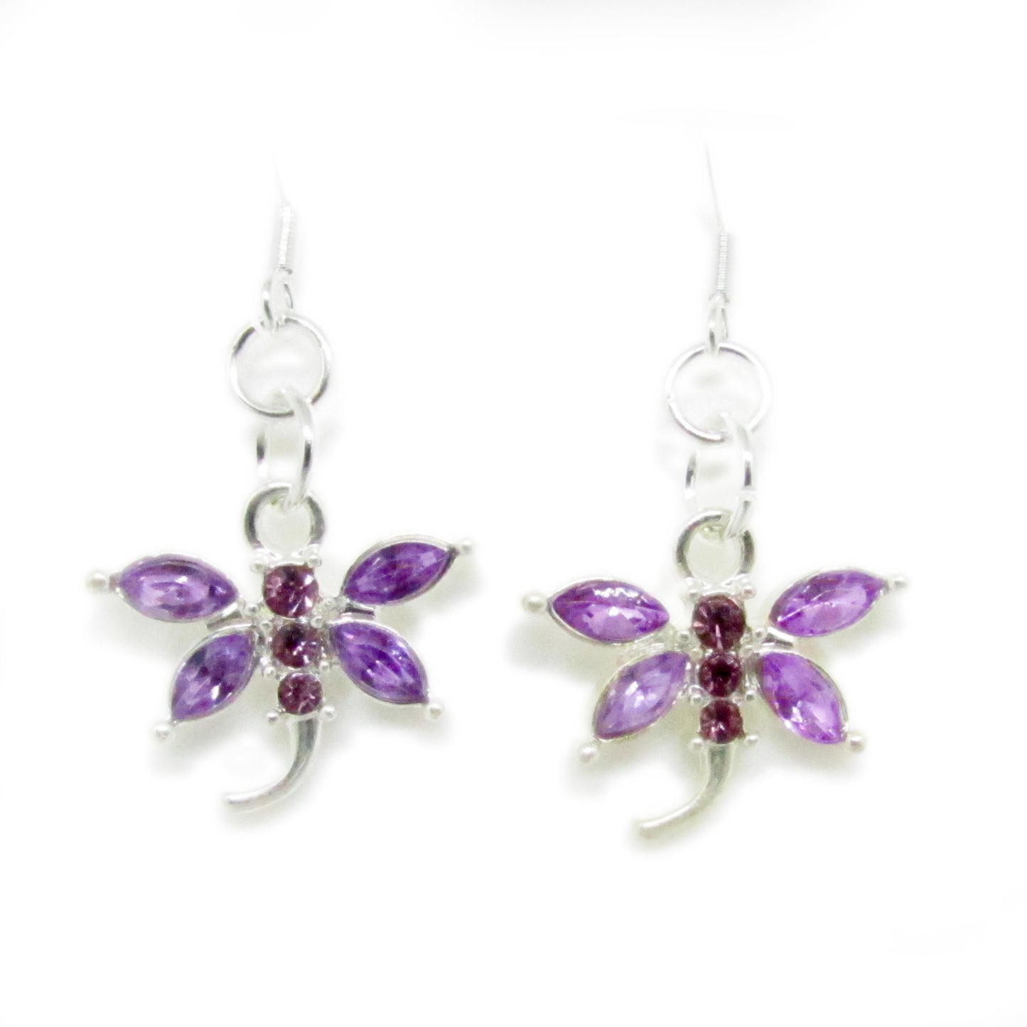 Dragonfly Earrings – Pink or Purple Crystal Rhinestone Dangle, Whimsical Handmade Gift for Her