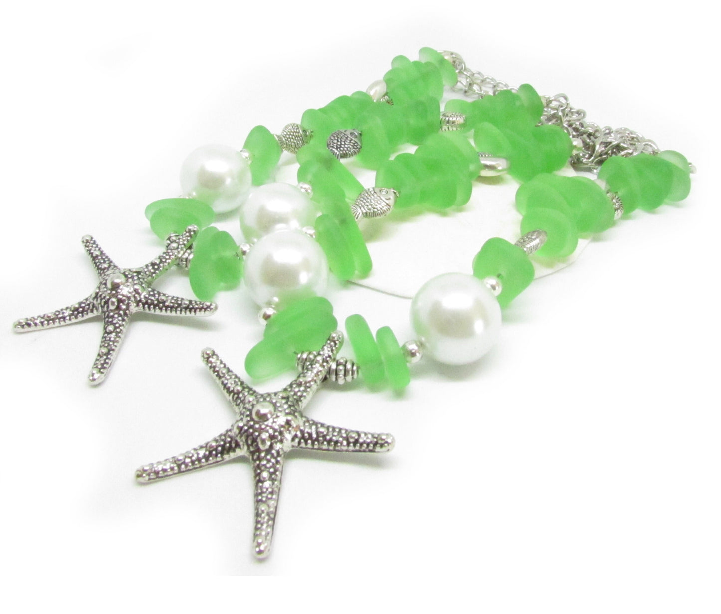 Starfish Curtain Tiebacks – Green Sea Glass Beaded Drapery Holdbacks (Set of 2)