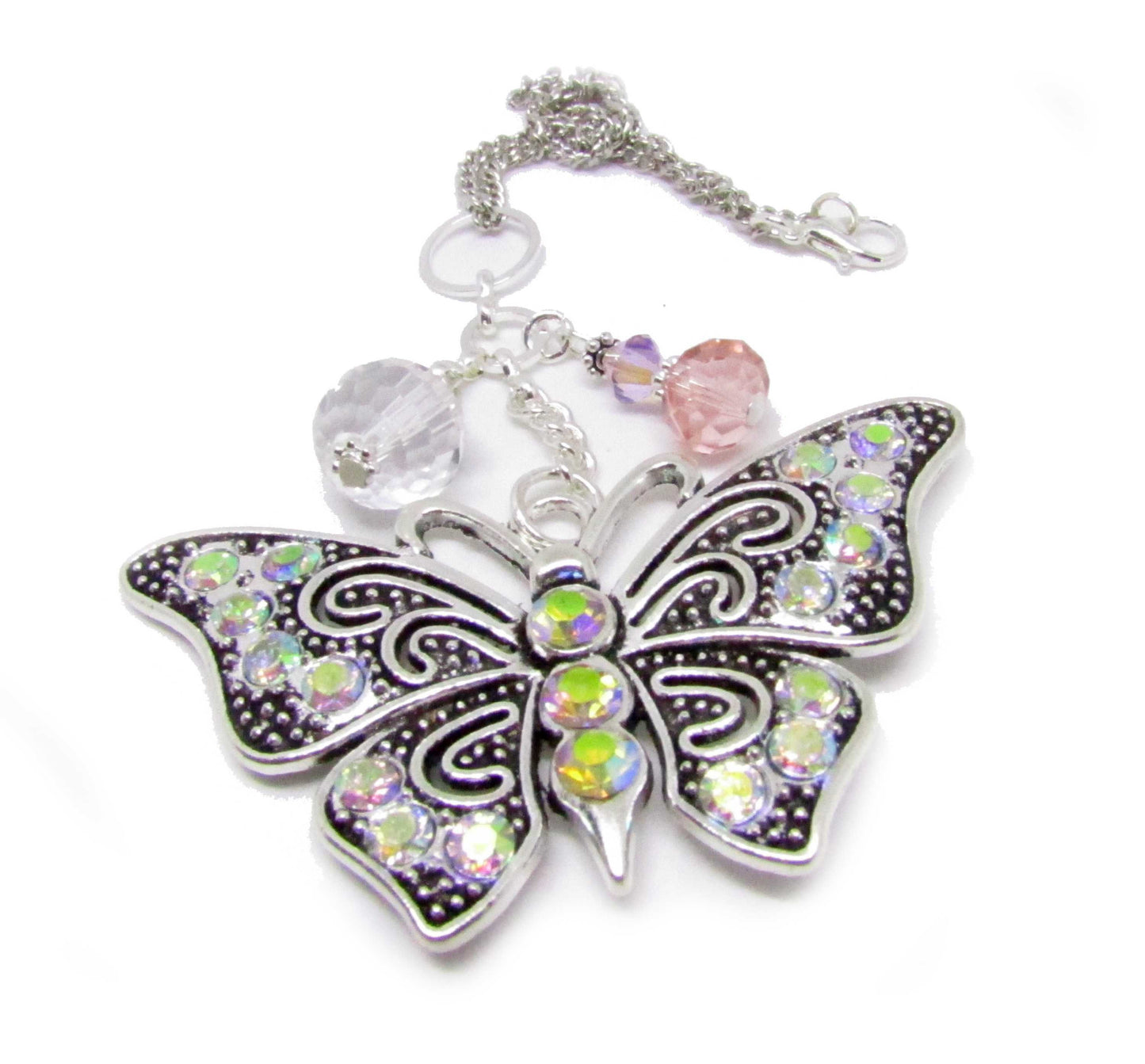 Butterfly Car Charm – Rhinestone Rear View Mirror Sun Catcher, Sparkling Handmade Gift for Her