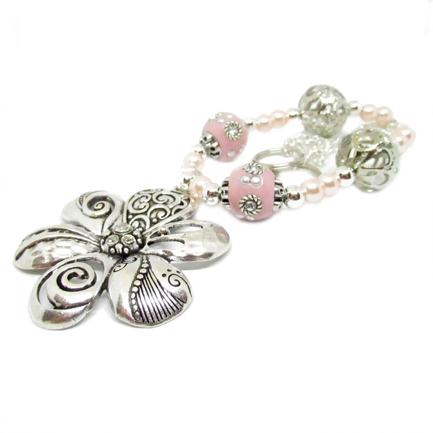 Pink Crystal Flower Curtain Tiebacks – Shabby Chic Beaded Drapery, Girls Room & Romantic Decor Set of 2
