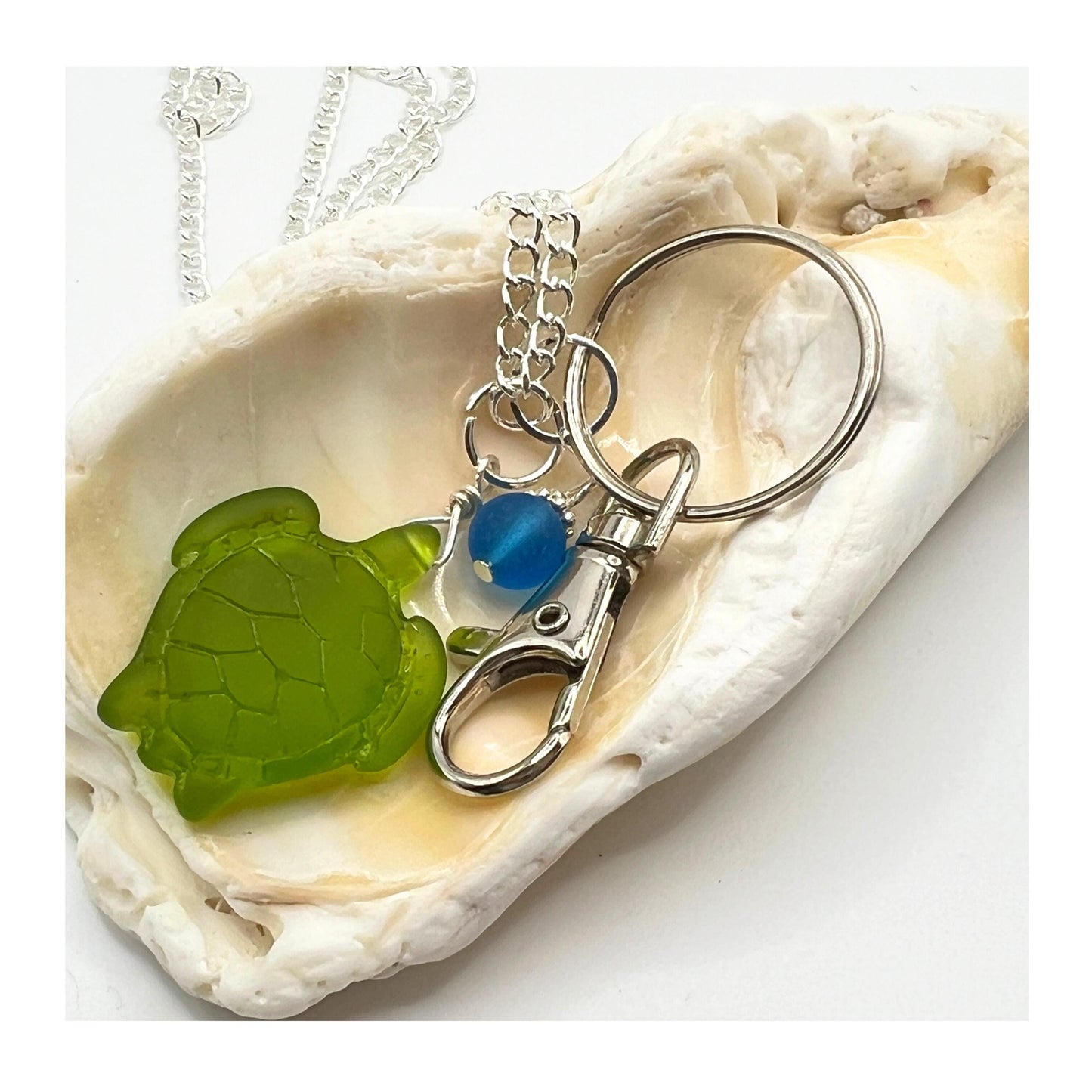 Sea Turtle Eyeglass Lanyard – Green Glass Turtle Necklace Chain & ID Badge Holder, Coastal Gift