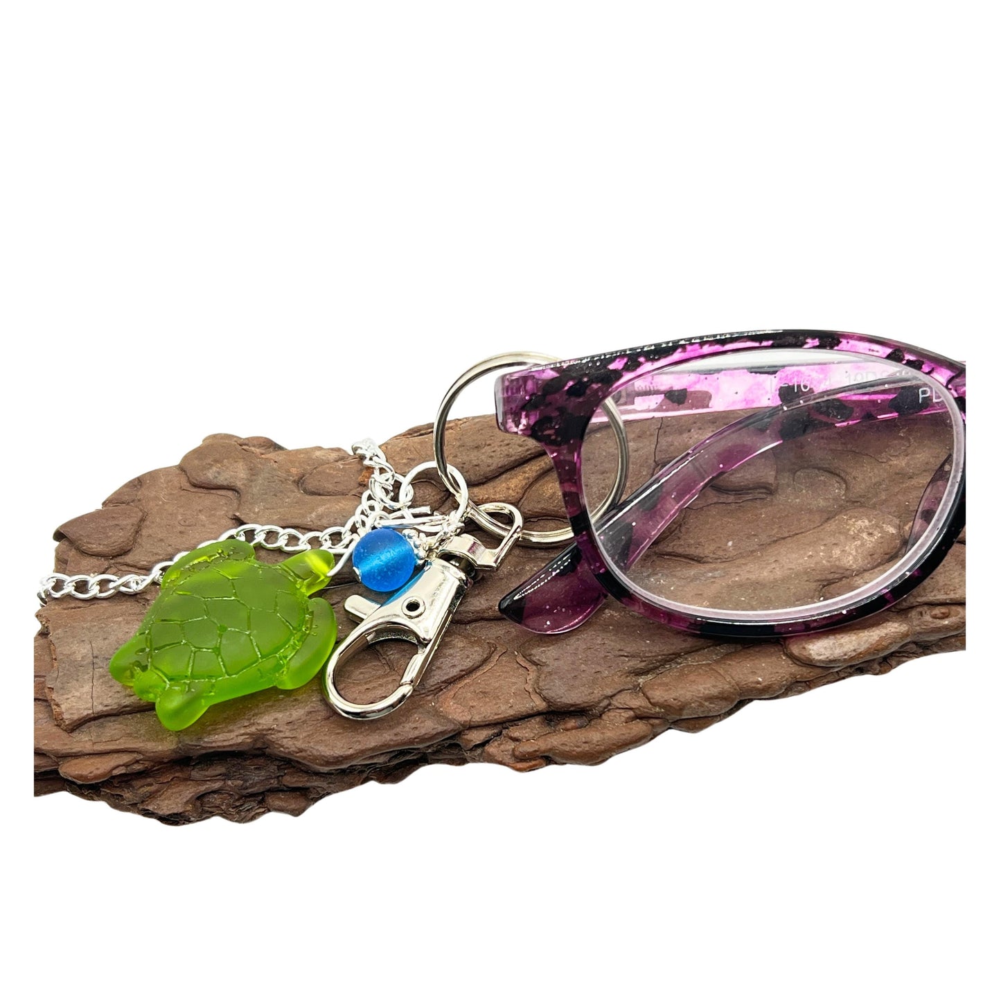 Sea Turtle Eyeglass Lanyard – Green Glass Turtle Necklace Chain & ID Badge Holder, Coastal Gift