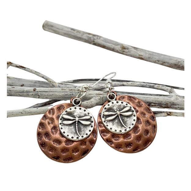 Boho Copper Dangle Earrings – Dragonfly or Starfish Charm, Rustic Handmade Beach Jewelry