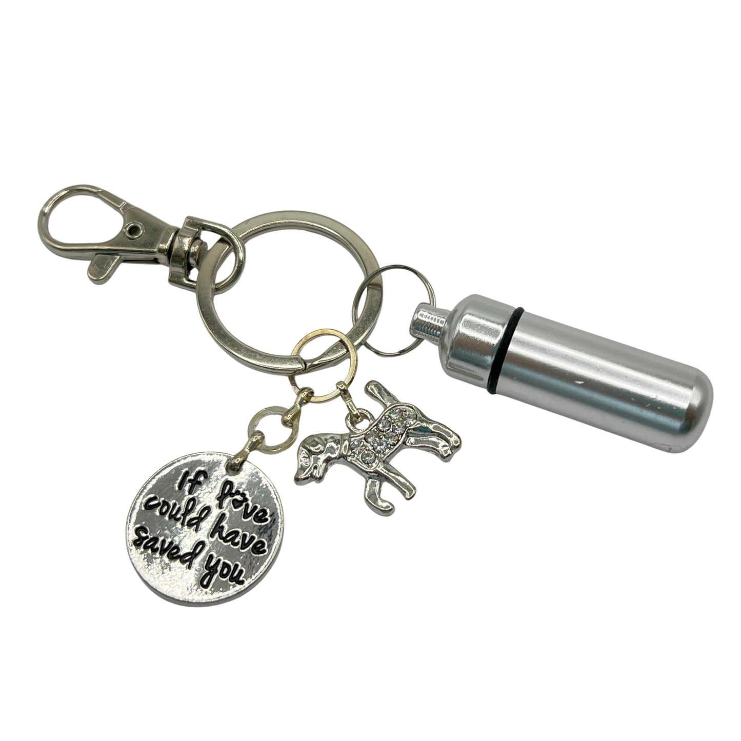 Dog Memorial Keychain – Pet Ashes Urn with Rhinestone Dog Charm, Heartfelt Sympathy Gift