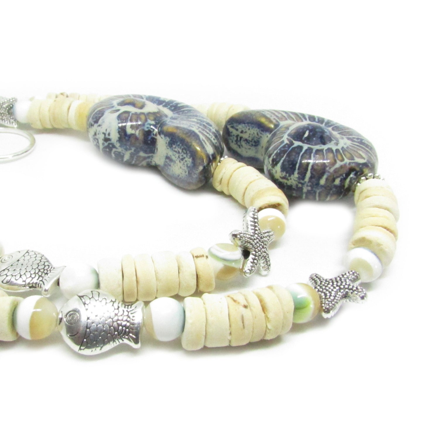 Seashell Curtain Tiebacks – Ceramic Shell, Coconut & Starfish Beads, Beach House Window Decor Set of 2