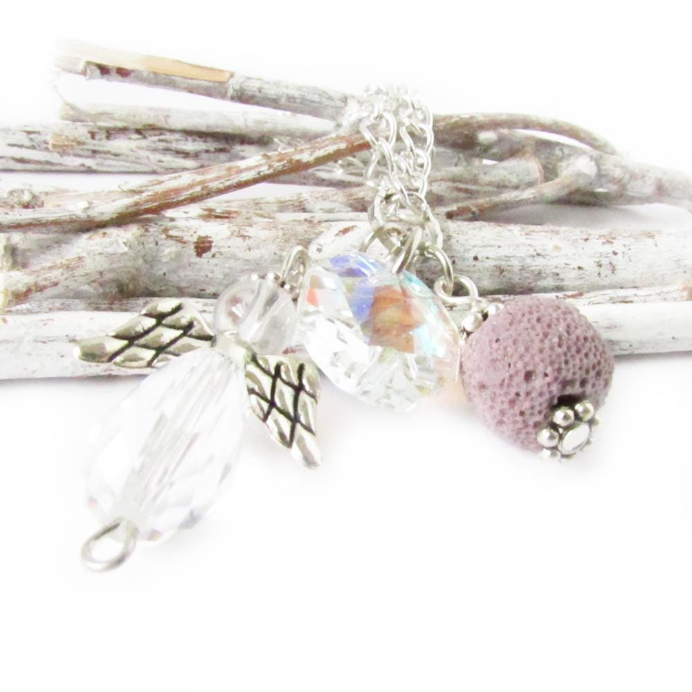 Angel Car Charm – Crystal Sun Catcher Rear View Mirror Charm with Essential Oil Diffuser, Guardian Gift