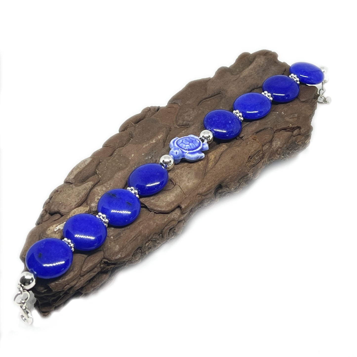 Stone Charm Bracelet: Lapis Lazuli Turtle - Ocean Inspired Jewelry
