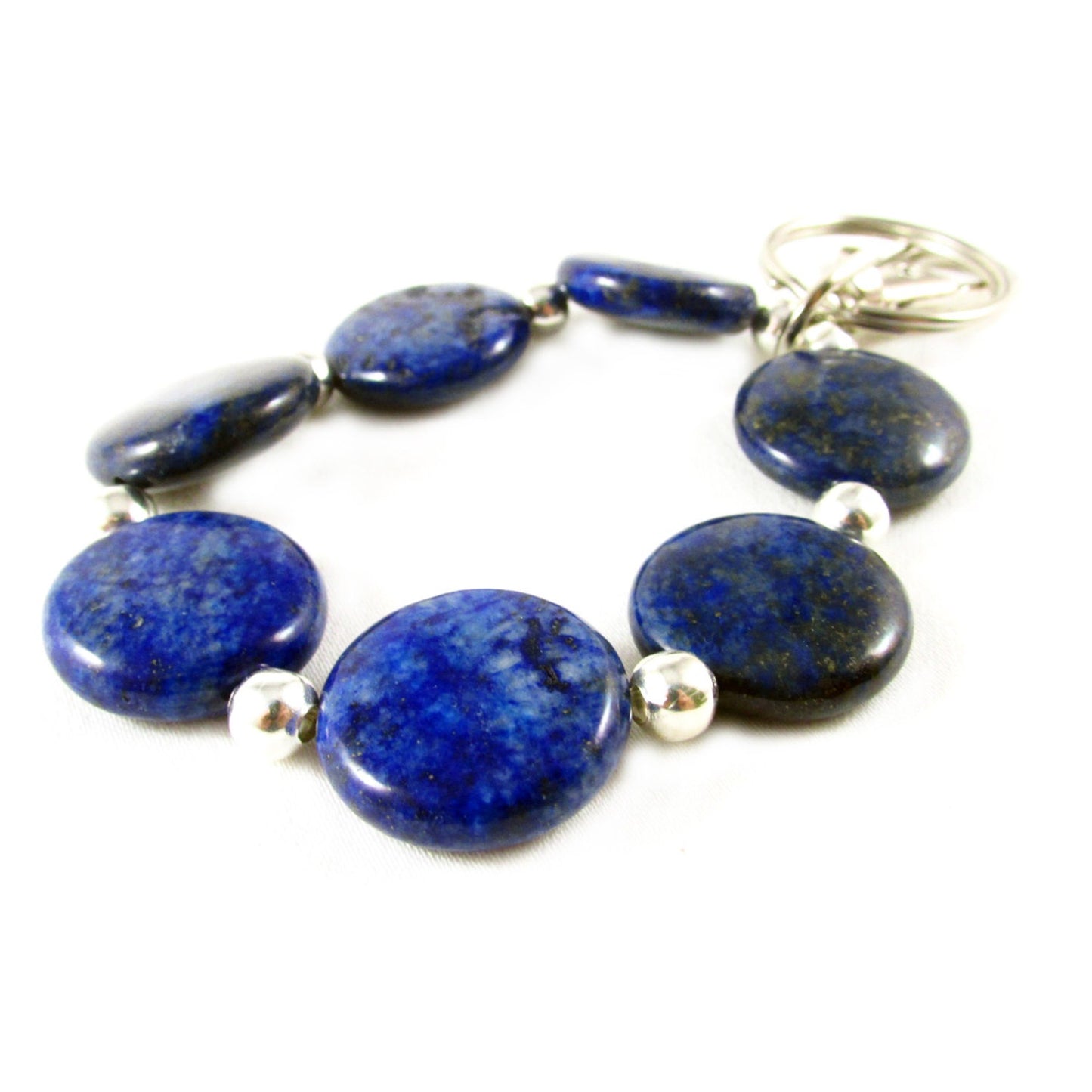 Lapis Lazuli Beaded Keychain Bracelet – Hands-Free Wristlet Keyring, Coastal Boho Gift