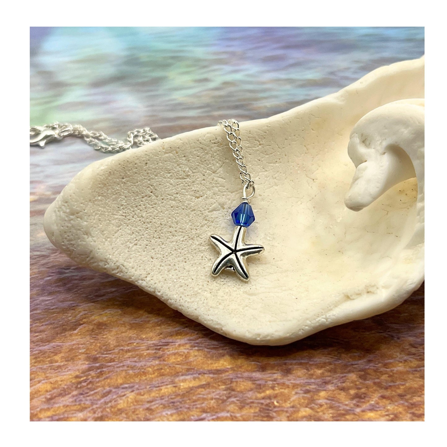 Starfish Anklet: Dainty Silver Chain with Blue Crystal Charm