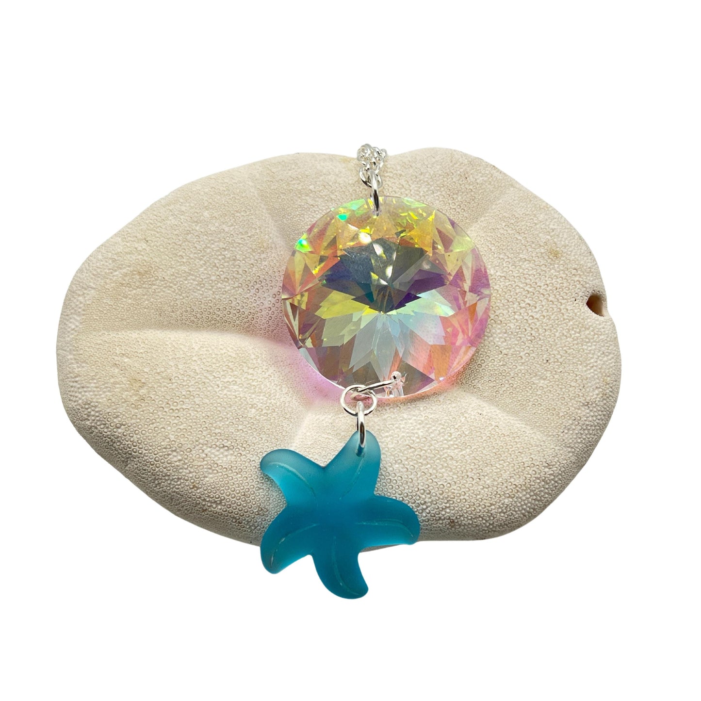Crystal Prism Sun Catcher Car Charm – Starfish or Heart, Rainbow Light Rear View Mirror Dangle
