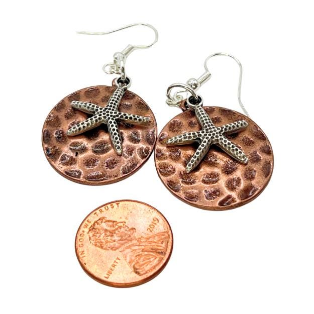 Boho Copper Dangle Earrings – Dragonfly or Starfish Charm, Rustic Handmade Beach Jewelry
