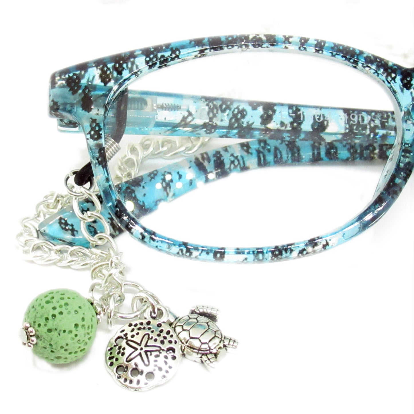 Sea Turtle Eyeglass Lanyard – Sand Dollar & Lava Bead Aromatherapy Glasses Necklace, Coastal Gift