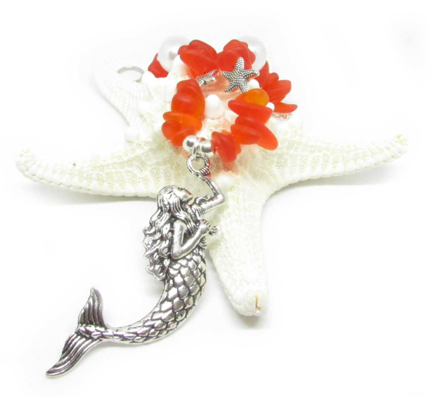 Mermaid Curtain Tiebacks – Sea Glass & Pearl Beaded Beach Home Decor, Handmade Set of 2