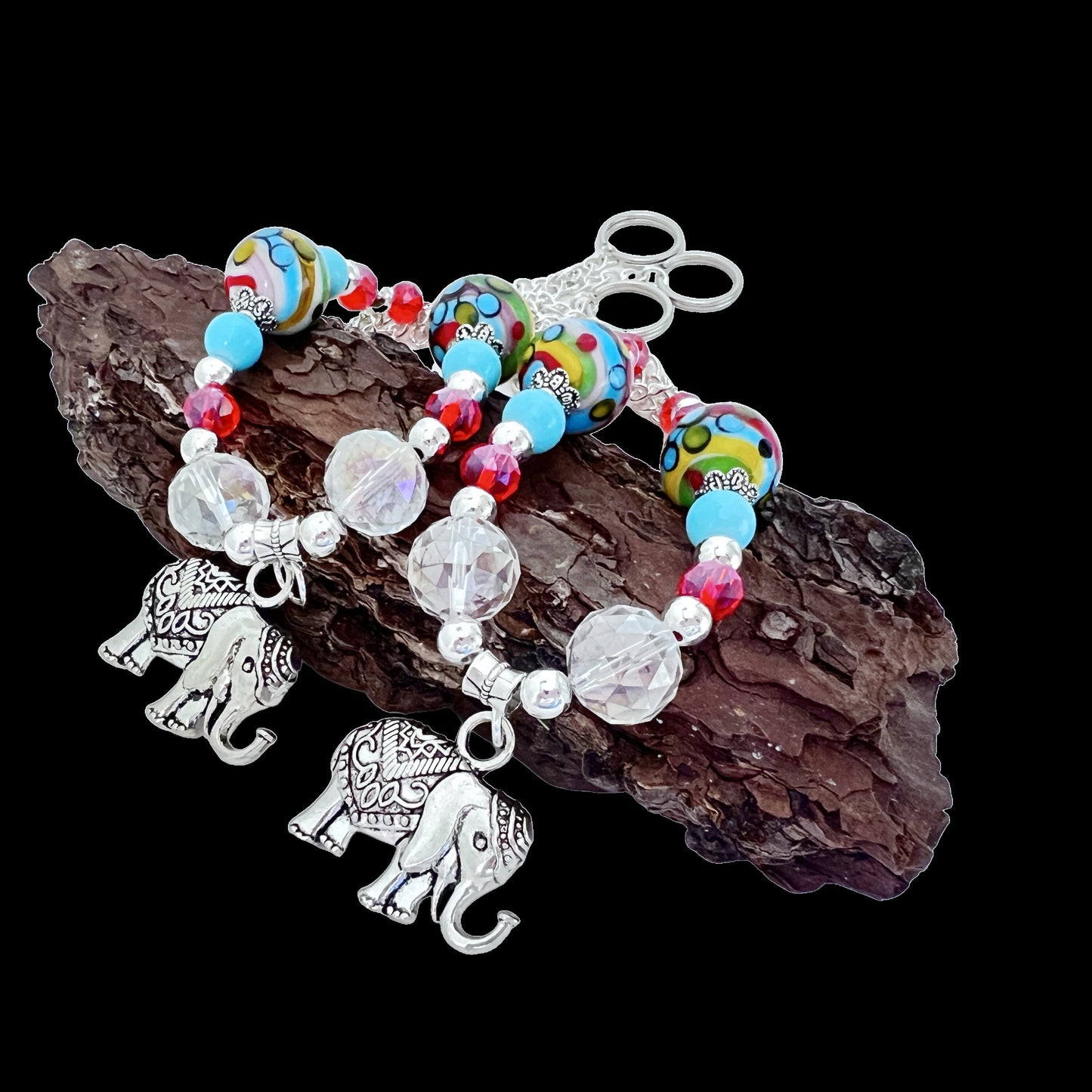 Elephant Curtain Tiebacks – 3D Ceramic Pendant Beaded Drapery Holdbacks, Handmade Kids Room Decor