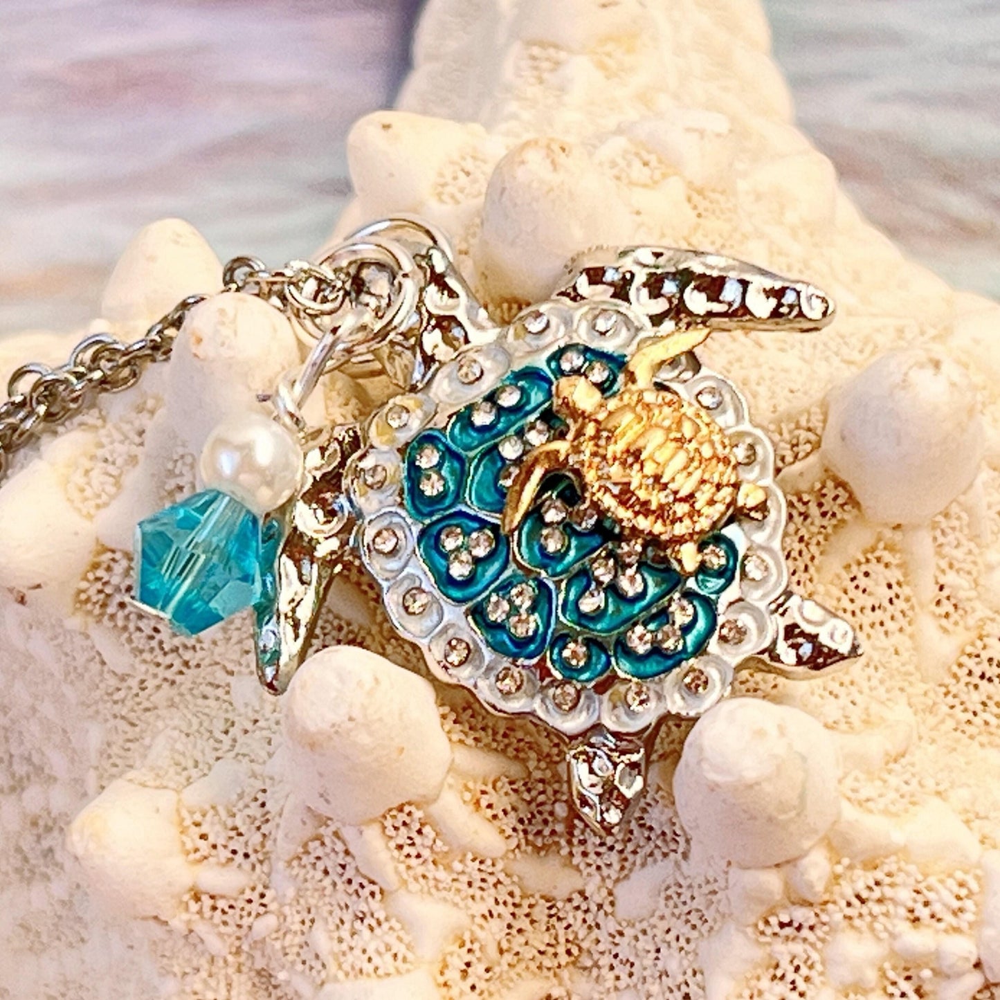 Mom & Baby Sea Turtle Necklace – Gold Tone Pendant, Mother's Day Coastal Beach Jewelry Gift